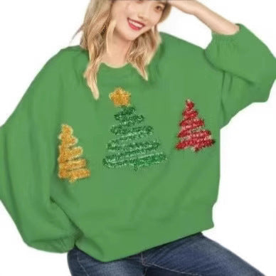 Women's Christmas Tree Casual Pullover – Long Sleeve Sweater for Festive Comfort - ZA-ZOLA