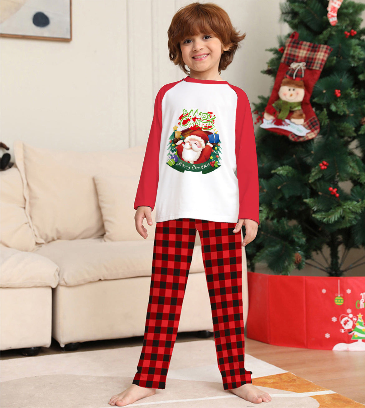 Christmas Parent-Child Matching Pajamas – Long Sleeve T-Shirt & Plaid Pants Family Set - ZA-ZOLA