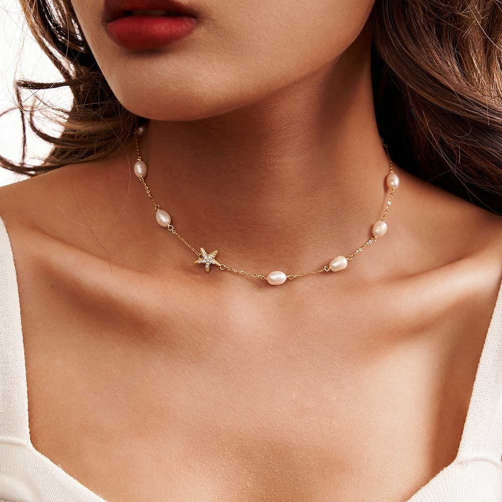 Sterling Silver Freshwater Pearl Starfish Beach Necklace Jewelry Women's Fashion Necklace For Women Party Jewelry - ZA-ZOLA