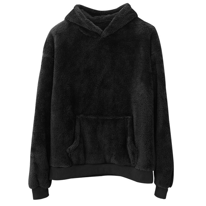 Double-Sided Velvet Hooded Sweater – Men's Plush Sweatshirt with Pockets for Winter Comfort