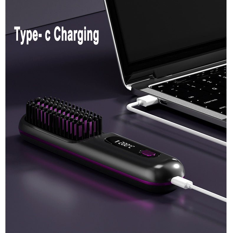 Portable Wireless Hair Straightener Comb - USB Rechargeable, Negative Ion Technology, Lightweight Travel Hair Tool, 3 Temperature Settings - ZA-ZOLA