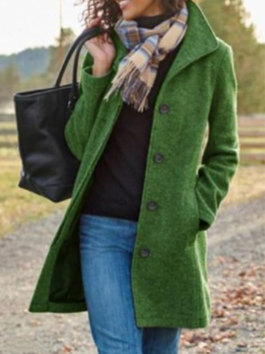 New European & American Women’s Medium-Length Pure Color Woolen Coat