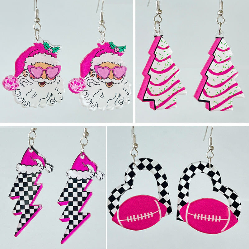 Cute Cartoon Christmas Acrylic Earrings – Santa Claus, Tree, Football & Lightning Designs - ZA-ZOLA