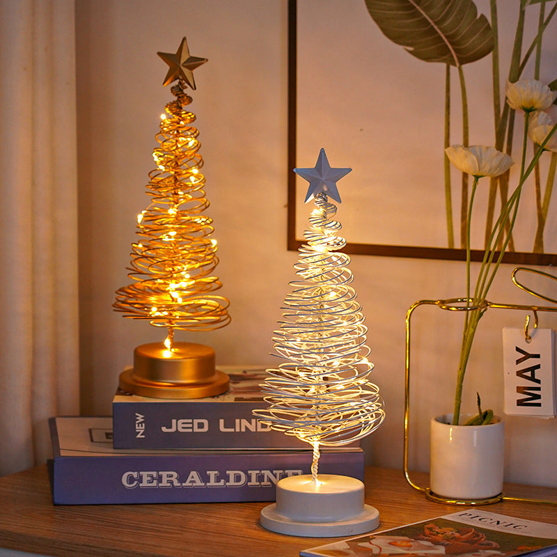 LED Spiral Christmas Tree Lamp | Wrought Iron Xmas Night Light for Festive Decor - ZA-ZOLA