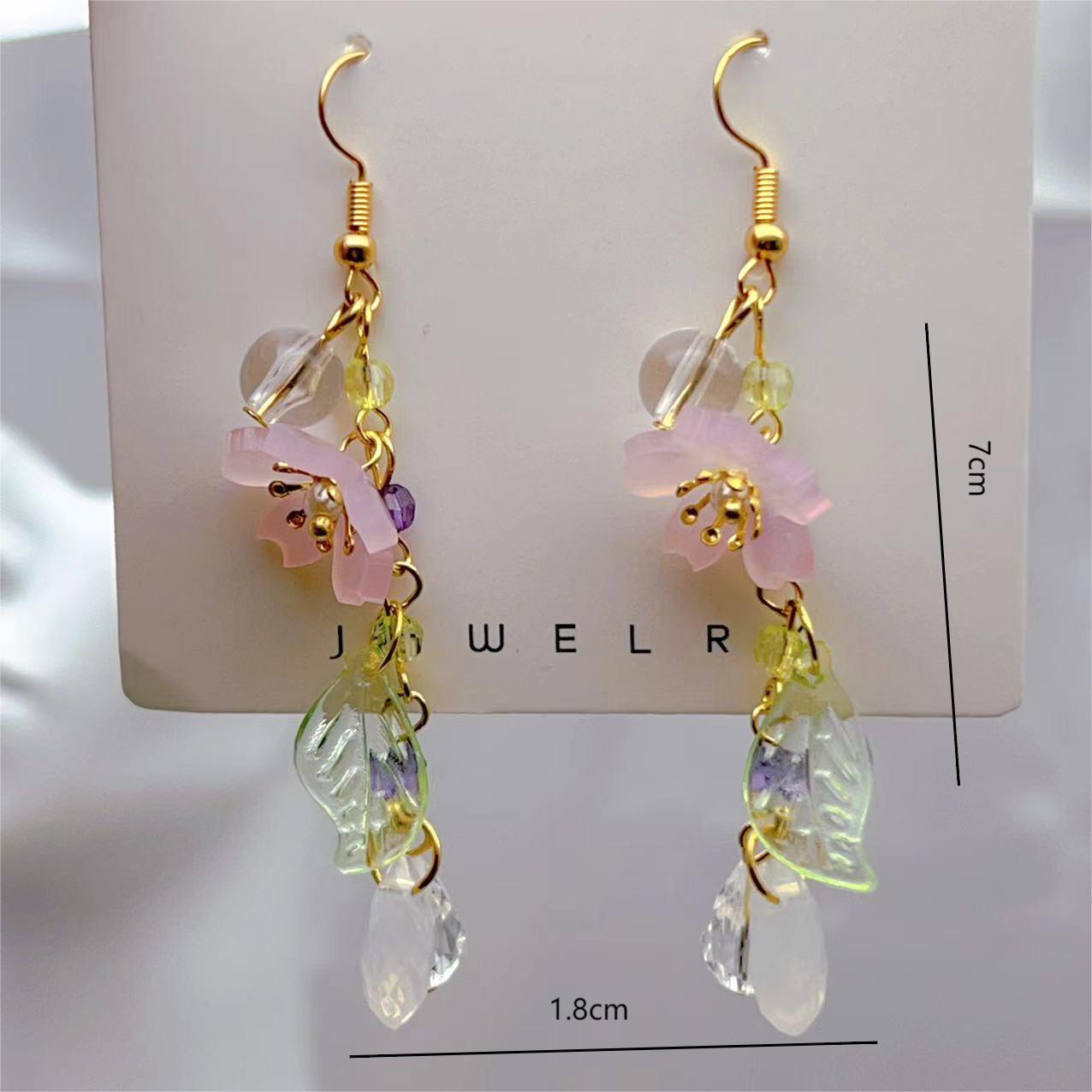 Long Cherry Blossom Leaves Resin Flowers Ear Hook - ZA-ZOLA