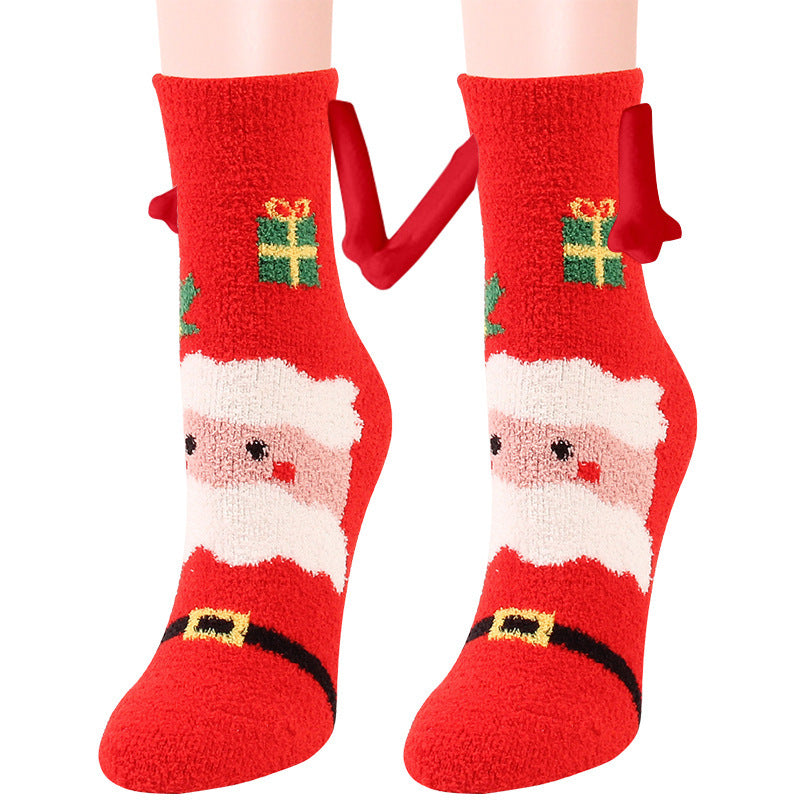 Christmas Magnetic Suction Couple Socks – Warm Coral Fleece Tube Socks for Winter Comfort - ZA-ZOLA