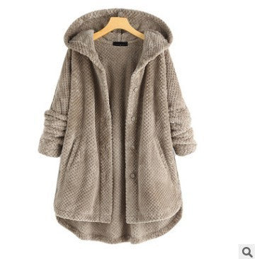 Women's Pure Color Hooded Double-Sided Velvet Sweatshirt Coat – Stylish & Warm Winter Fashion