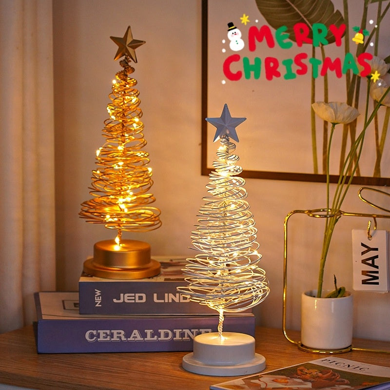 LED Spiral Christmas Tree Lamp | Wrought Iron Xmas Night Light for Festive Decor - ZA-ZOLA