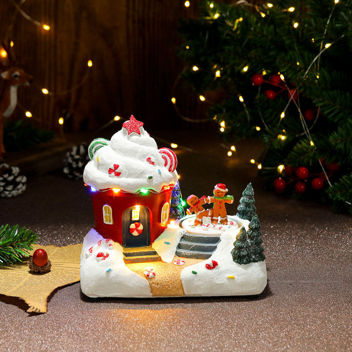 Rotating Christmas Resin Music Box – Luminous Holiday Ornament with Soothing Melody - ZA-ZOLA