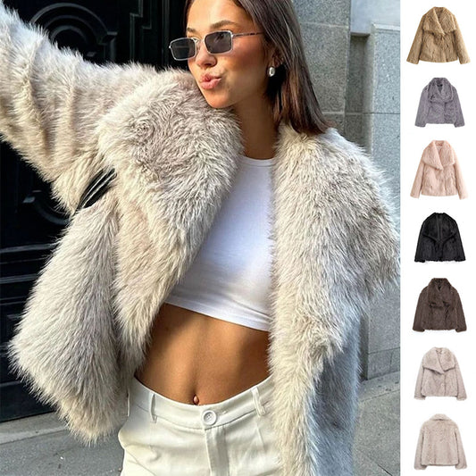 Winter Plush Coat Fashion Thicken Lapel Outwear Casual Long Sleeve Tops Womens Clothing - ZA-ZOLA