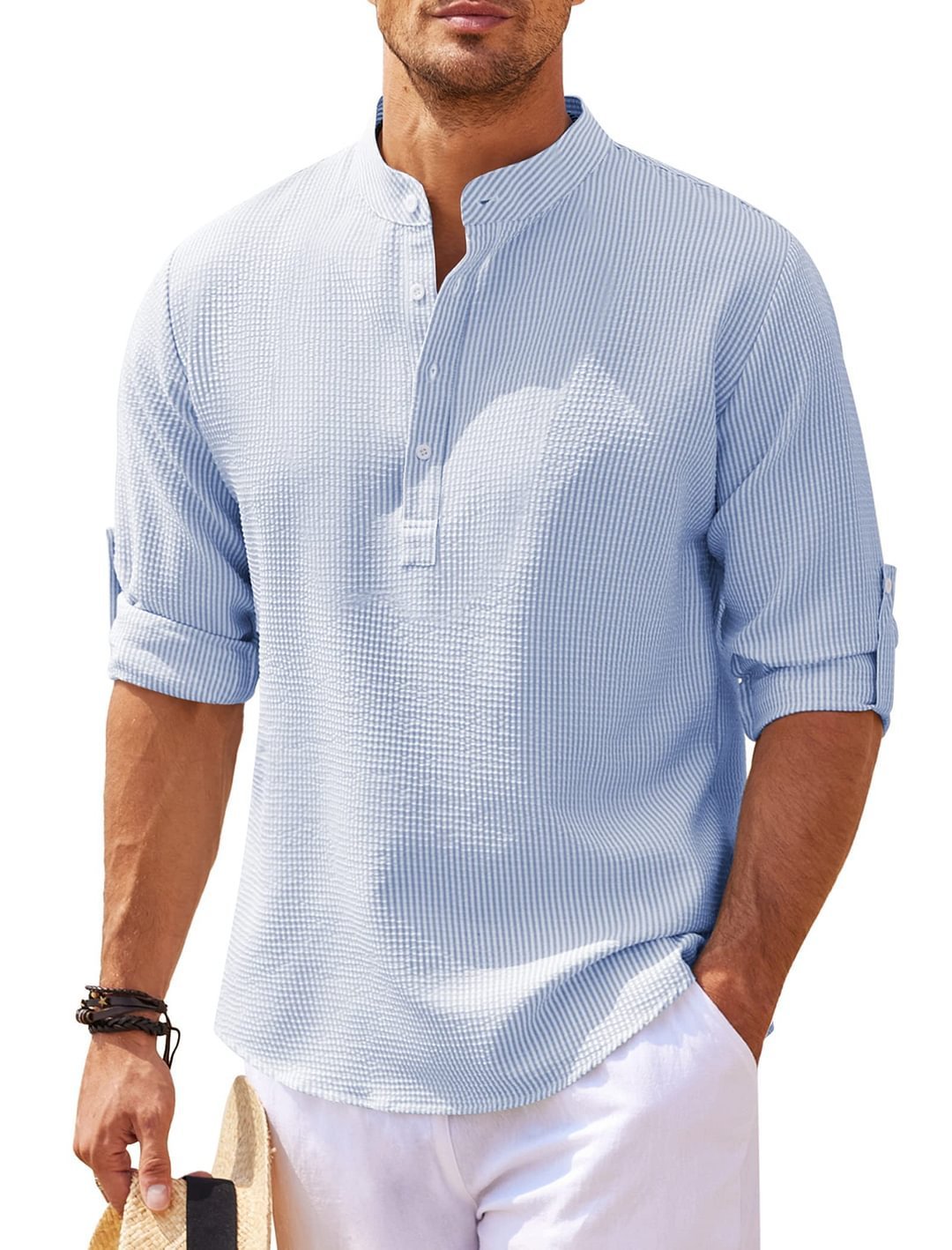 Men's Casual Long Sleeve Stand Collar Shirt – Solid Color, Stylish & Comfortable - ZA-ZOLA