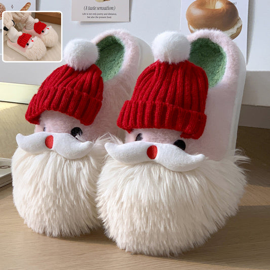 Cute Christmas Santa Claus Home Slippers – Warm Winter Non-Slip Plush Indoor Shoes for Women - ZA-ZOLA