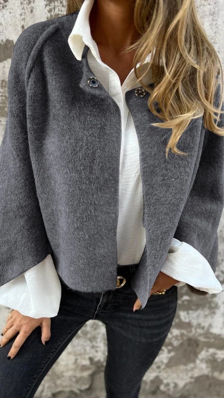 Damen Kaschmir Cardigan mit Fledermausärmeln – Lockerer Kurzmantel für Herbst &amp; Winter