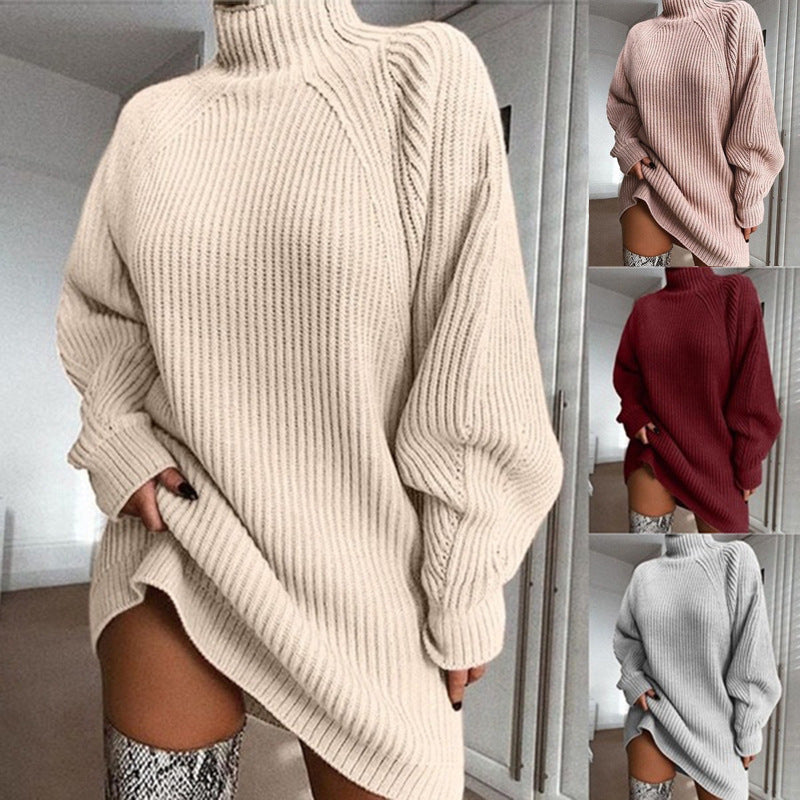 Solid Turtleneck Long Sweater Dress – Warm & Cozy Winter Fashion for Women | UK & USA