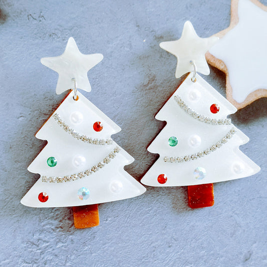 Sweet Rhinestone Christmas Tree Earrings – New Fashion Acrylic Christmas Jewelry for Women - ZA-ZOLA