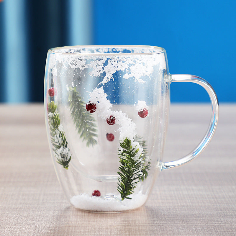 Christmas Double-Layer Glass Cup – High Borosilicate Heat-Resistant Holiday Drinkware - ZA-ZOLA