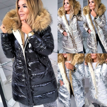 Leisure Warm Women's Slim-fit Solid Color Glossy Jacket – Stylish Winter Outerwear