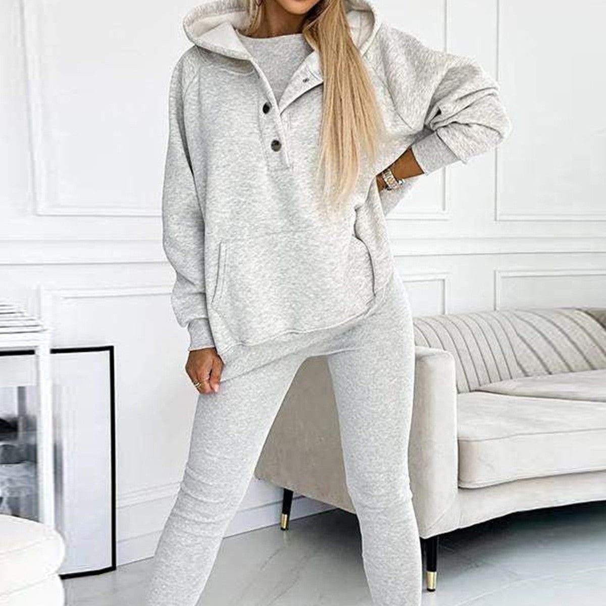 3pcs Women's Sports Suit – Loose Hooded Sweatshirt, Vest & Slim Trousers Set