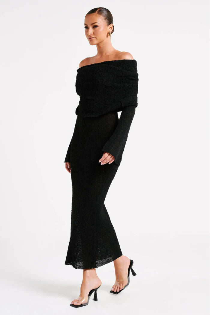 French-Style One-Shoulder Knitted Dress – Elegant Party & Beach Long-Sleeve Dress | Fall & Winter Fashion | UK & USA