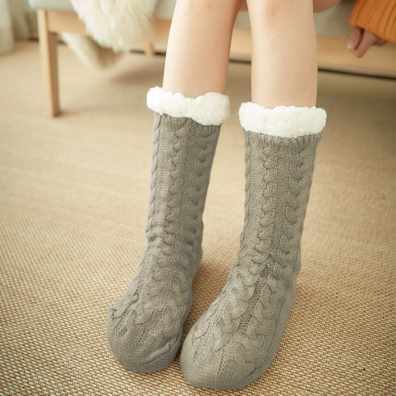 Winter Warm Knitted Plush Floor Socks – Non-Slip Indoor Carpet Socks for Men & Women - ZA-ZOLA