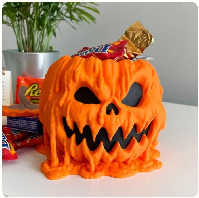 Melting Halloween Pumpkin Candy Bowl With Lid Reusable Candy Dish Spooky Food Display Bowl For Home Halloween - ZA-ZOLA