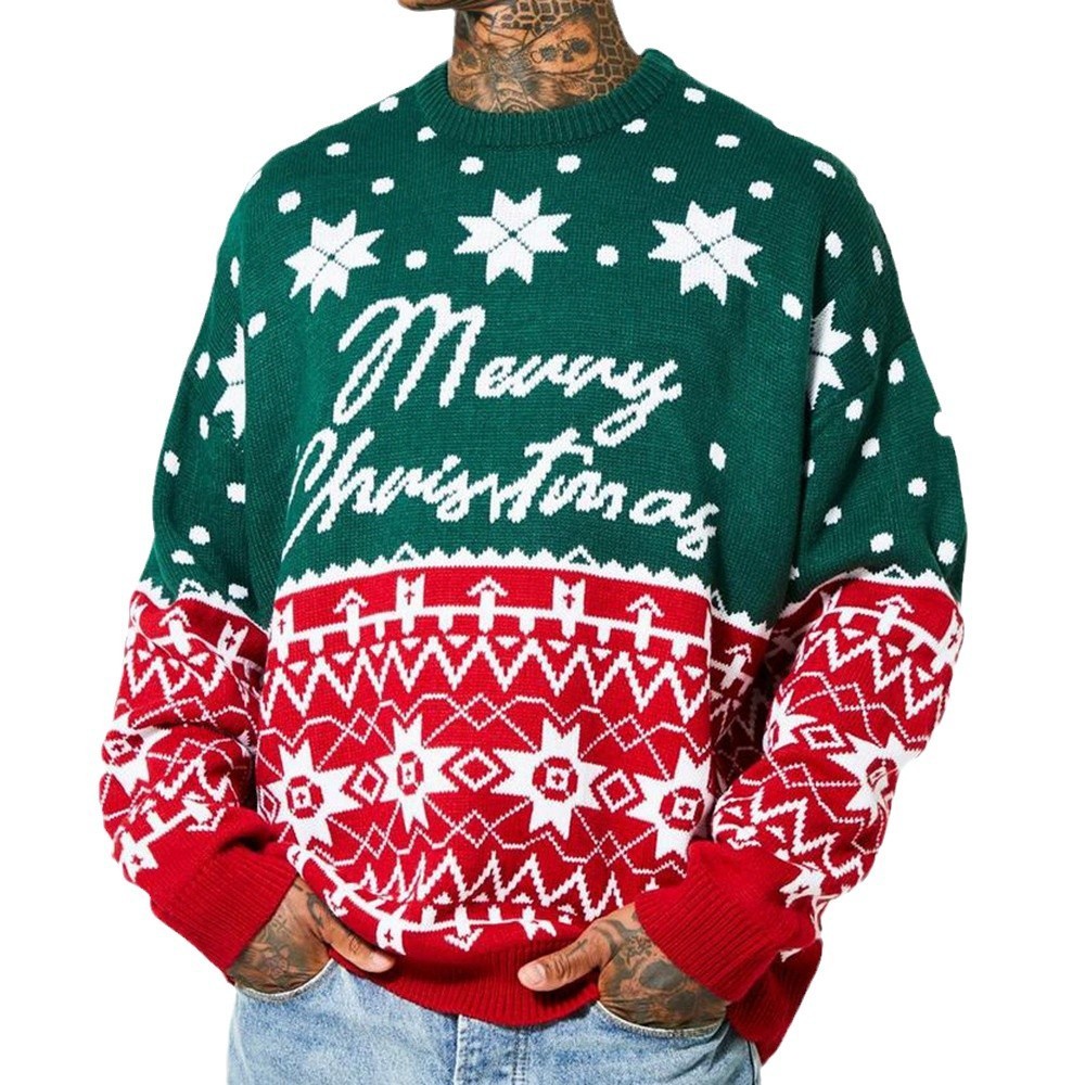 Men's Christmas Jacquard Loose-Fitting Sweater – Festive Holiday Knitwear - ZA-ZOLA