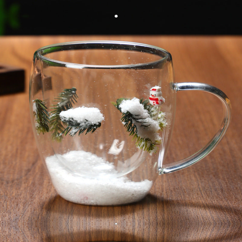 Christmas Double-Layer Glass Cup – High Borosilicate Heat-Resistant Holiday Drinkware - ZA-ZOLA