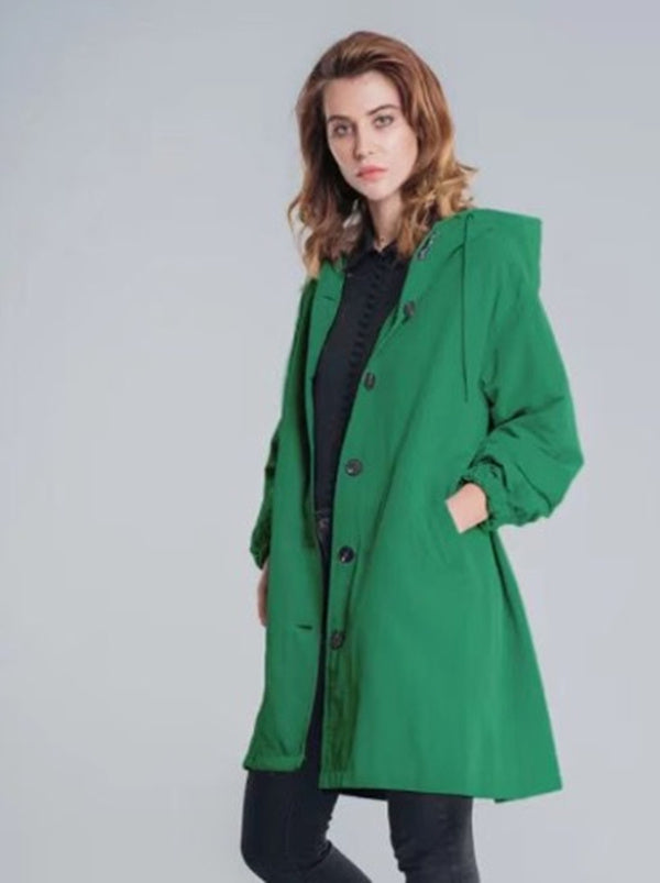 Casual Style Women’s Windbreaker – Mid-Length Waist Long-Sleeved Jacket