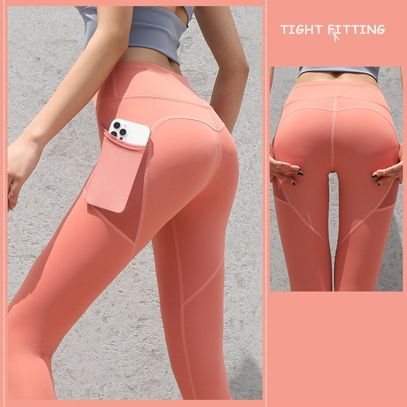 Gym Sport Seamless Leggings with Pockets – Push-Up High Waist Fitness & Yoga Pants for Women