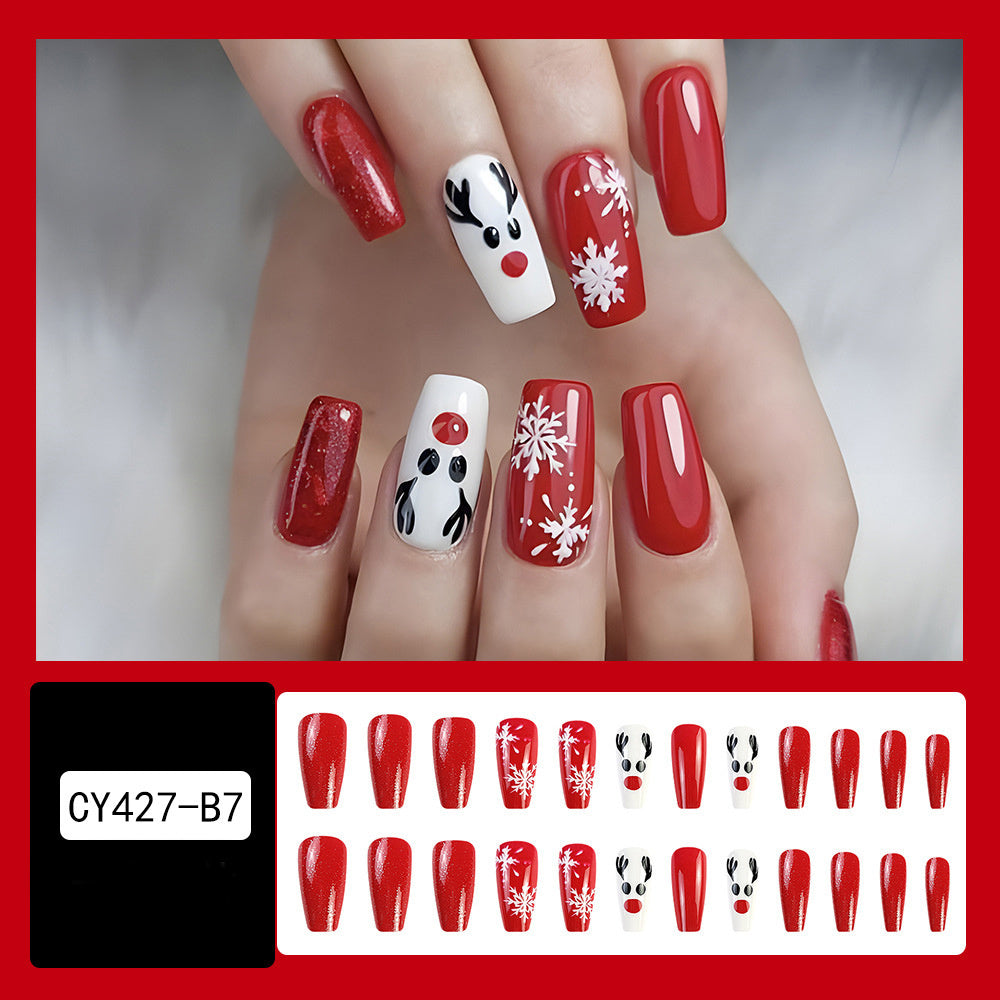 24pcs Christmas False Nails – Festive Snowflake & Hat Design, Perfect for Holiday Parties - ZA-ZOLA