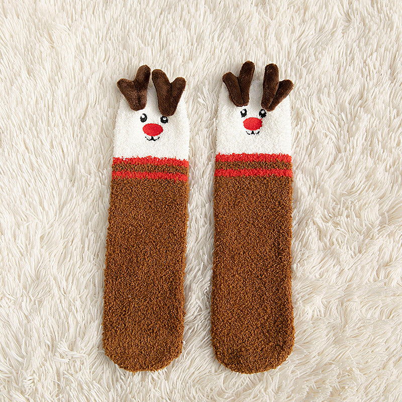 Child Christmas Socks – Cute Elk, Santa Claus, Snowman Coral Fleece Winter Floor Socks - ZA-ZOLA