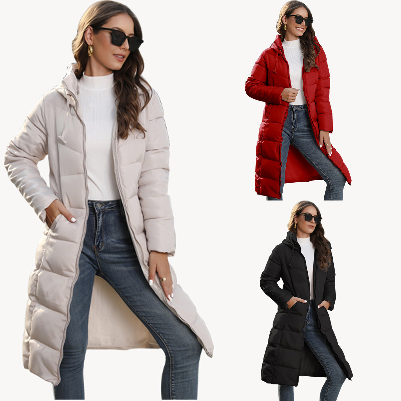 Hooded Women's Cotton Padded Jacket – Mid-length Slim Fit Winter Coat