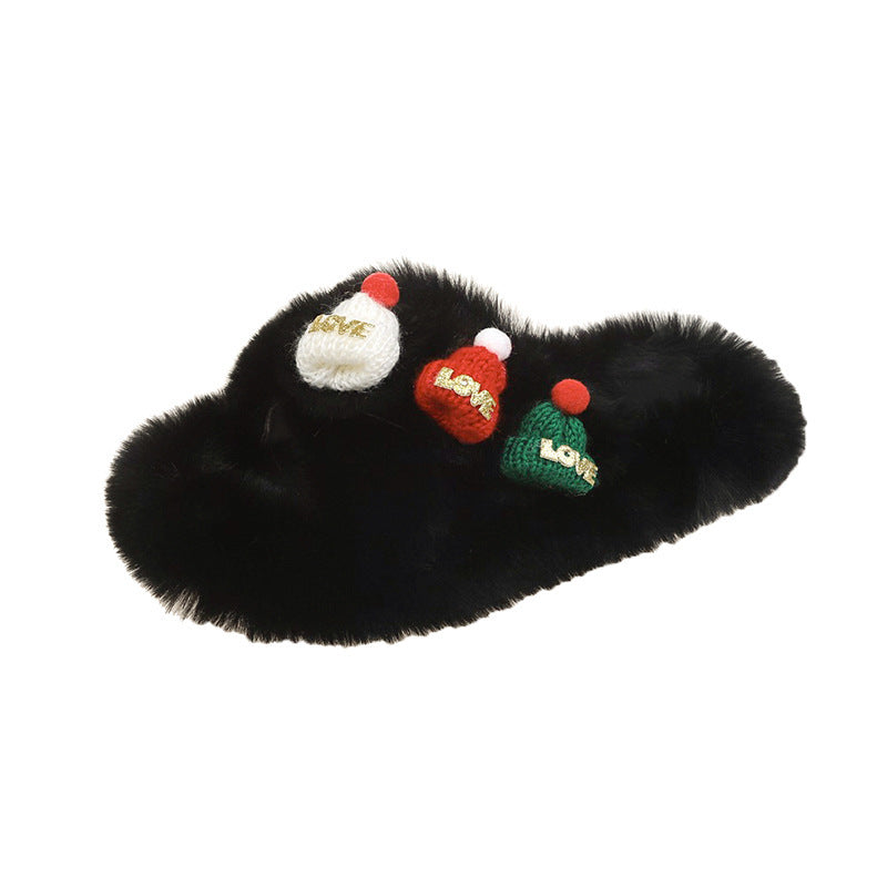 Christmas Hat Fluffy Slippers – Women's Warm Toe-Covering Cotton Slippers - ZA-ZOLA