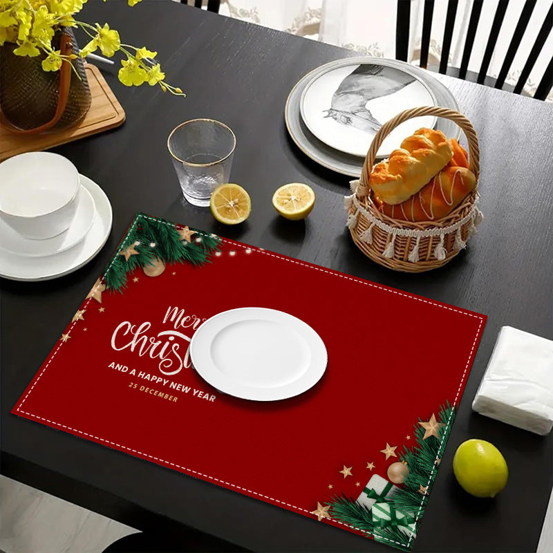 Christmas Linen Placemats – Holiday Blessing Letter Print Table Decor for Festive Dining - ZA-ZOLA