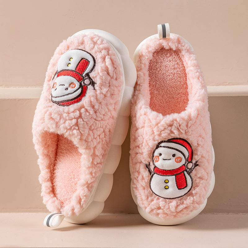 Cute Snowman Plush Slippers – Warm Winter Thick-Soled Non-Slip Indoor Shoes for Couples, Women & Men - ZA-ZOLA