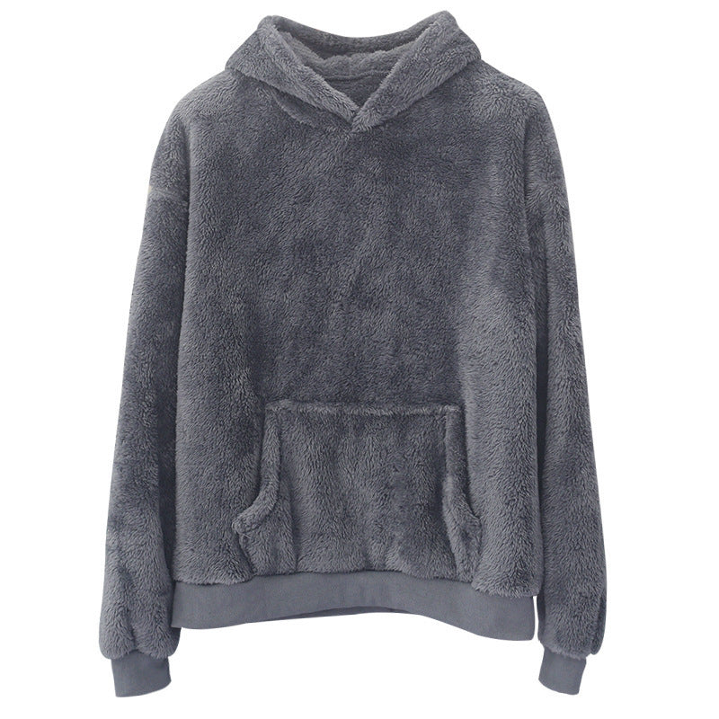 Double-Sided Velvet Hooded Sweater – Men's Plush Sweatshirt with Pockets for Winter Comfort