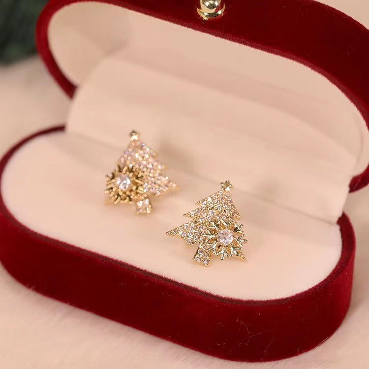 Rotatable Christmas Tree & Snowflake Earrings – Shiny Rhinestone Festive Jewelry for Winter - ZA-ZOLA