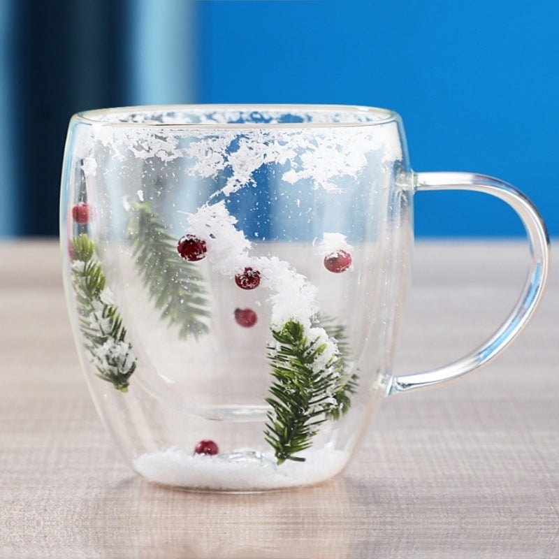 Christmas Double-Layer Glass Cup – High Borosilicate Heat-Resistant Holiday Drinkware - ZA-ZOLA