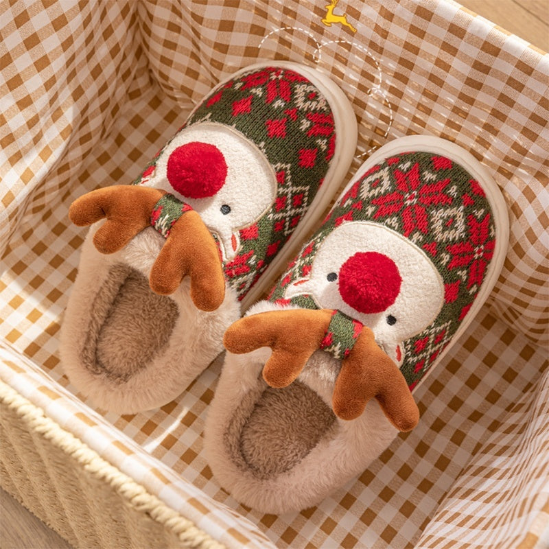 Cute Christmas Elk Plush Slippers – Cozy Winter Non-Slip Home Shoes for Women – Fuzzy Bedroom House Slippers - ZA-ZOLA