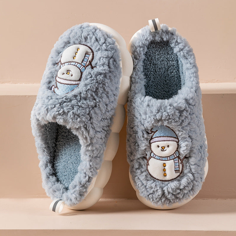 Cute Snowman Plush Slippers – Warm Winter Thick-Soled Non-Slip Indoor Shoes for Couples, Women & Men - ZA-ZOLA