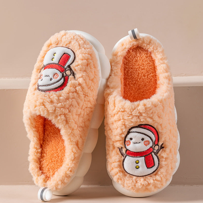 Cute Snowman Plush Slippers – Warm Winter Thick-Soled Non-Slip Indoor Shoes for Couples, Women & Men - ZA-ZOLA