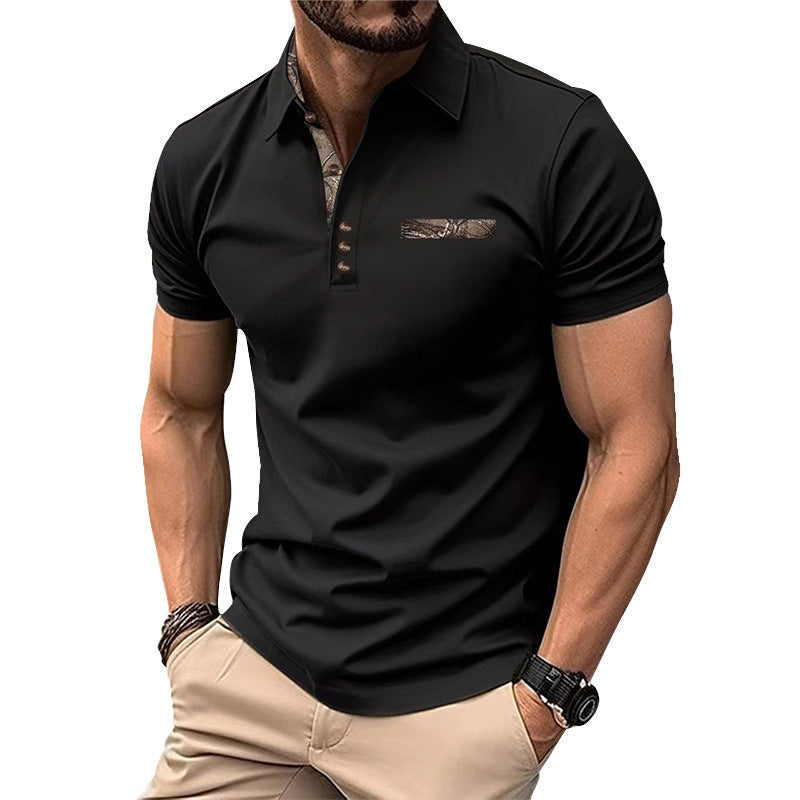 Men's Button Lapel Sports Short SleeveProduct information:
 
 Color: white, black, navy blue
 
 Details of clothing style: flocking
 
 Size: S,M,L,XL,XXL,XXXL
 
 Main fabric composition: Polyester Fiber
TopZA-ZOLAZA-ZOLAButton Lapel Sports Short Sleeve