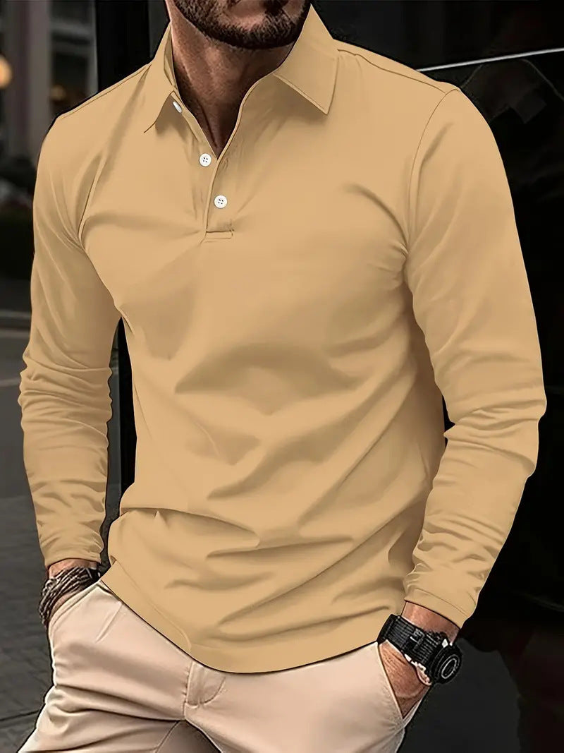 Men's Buckle Polo Collar Long Sleeve – Casual European & American Style, Comfortable Daily Wear - ZA-ZOLA