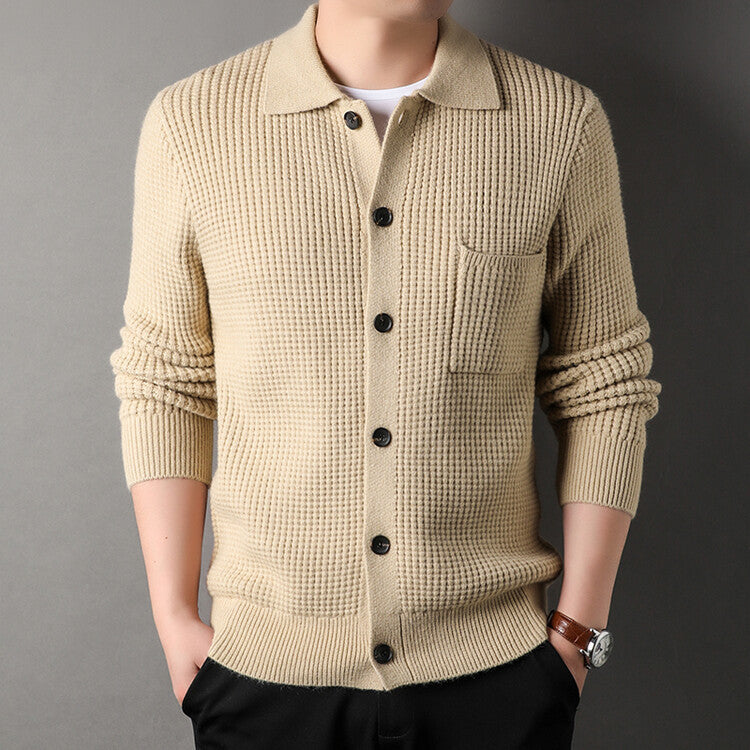 Twist Jacquard Lapel Sweater Cardigan Men's Outer Wear Autumn And Winter Trends Fashion Slim Knit Top Coat - ZA-ZOLA