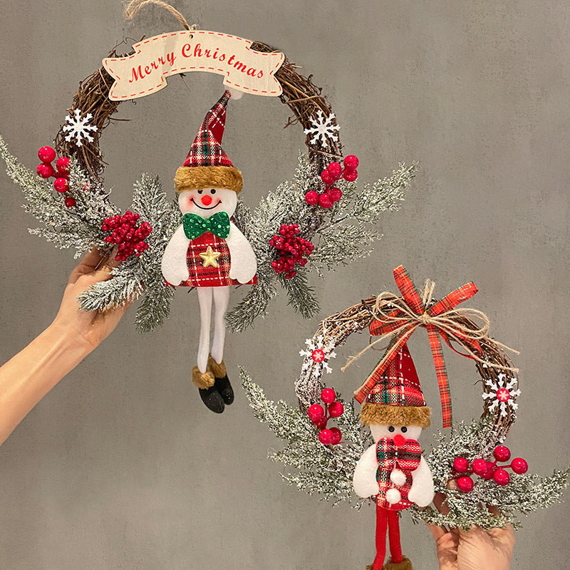 Christmas Snowman & Elk Vine Wreath – Festive Door Hanging Decoration for Holiday Cheer - ZA-ZOLA