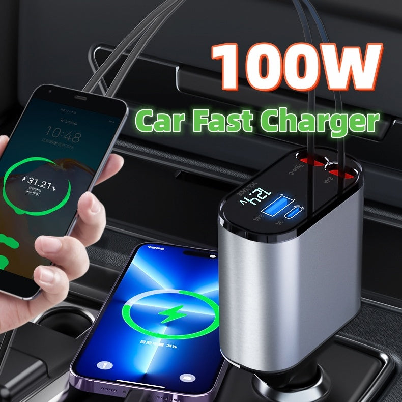 Metal Car Charger 100W Super Fast Charging Car Cigarette Lighter USB And TYPE-C Adapter - ZA-ZOLA