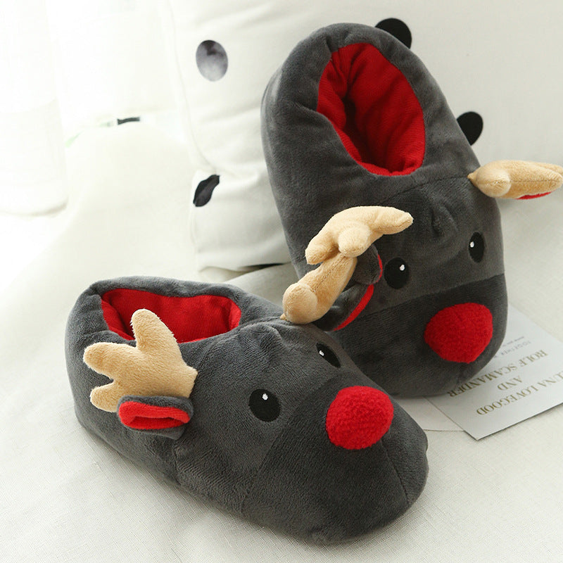 Cute Christmas Elk Home Slippers – Cozy Winter Non-Slip Indoor Shoes for Women & Men - ZA-ZOLA