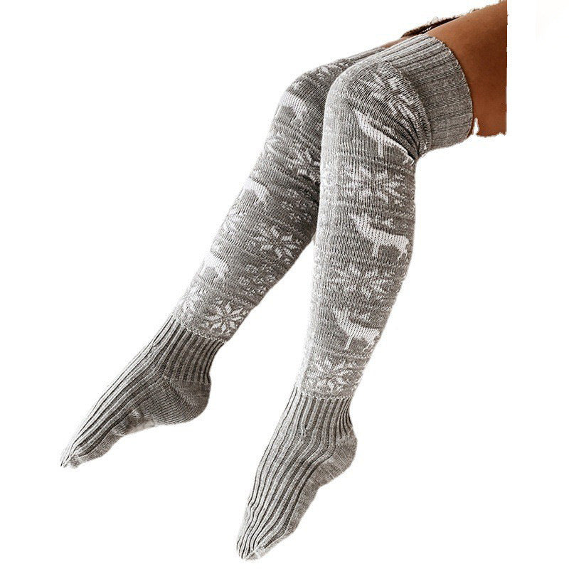 Winter Christmas Knitted Over-the-Knee Socks – Beautiful Elk & Snowflake Jacquard Stockings for Women – Perfect Gift - ZA-ZOLA