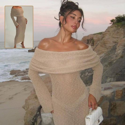 New One-Shoulder Knitted Dress – Sexy Long-Sleeved Beach Holiday Dress for Women | UK & USA