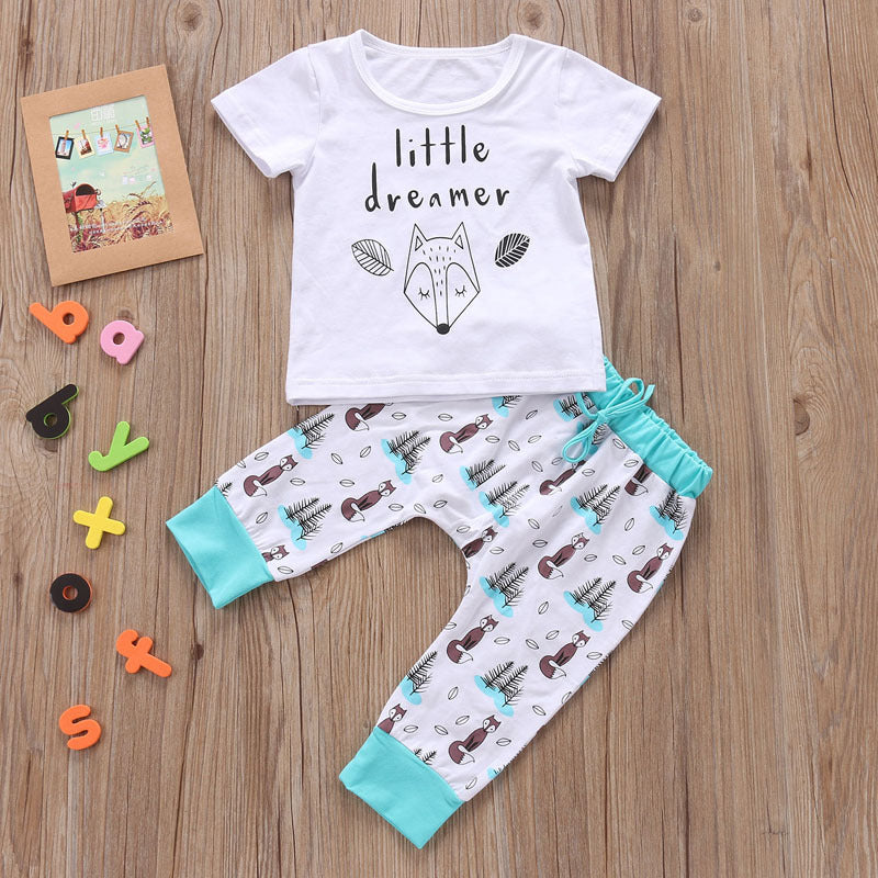 Newborn Baby Clothes Set T-shirt Tops+Pants Little Boys and Girls OutfSpecification:
 
 - Material: 100% Cotton
 
 - Size Chart:
 
 70cm: Tops Length 30cm, Bust 24cm, Pants Length 38cm, Age 0-3 Months
 
 80cm: Tops Length 32cm, Bust 25Baby ClothesZA-ZOLAZA-ZOLANewborn Baby Clothes Set